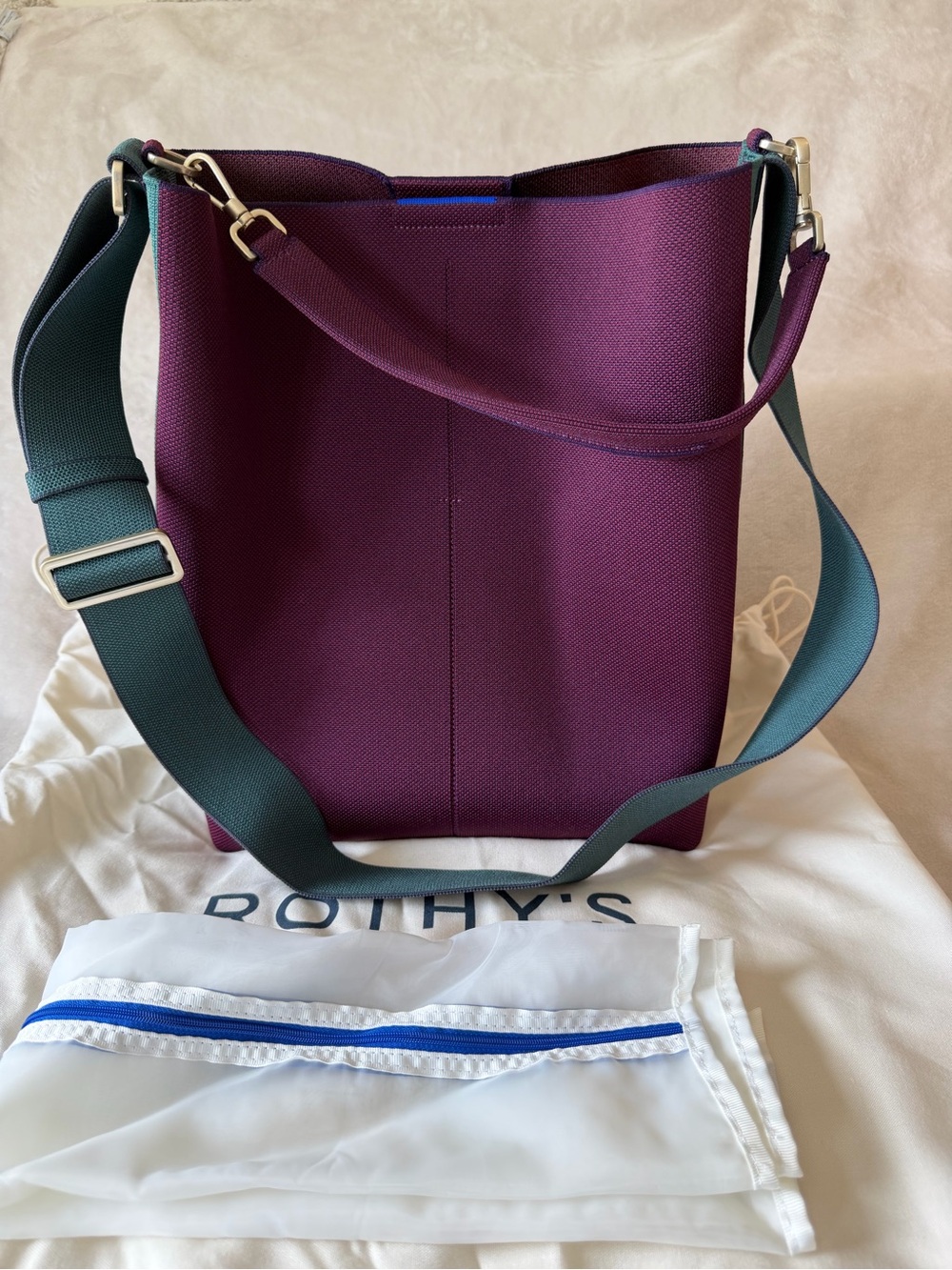 Rothy’s The Bucket Bag - Dark Plum - with Dust Bag & Wash Bag